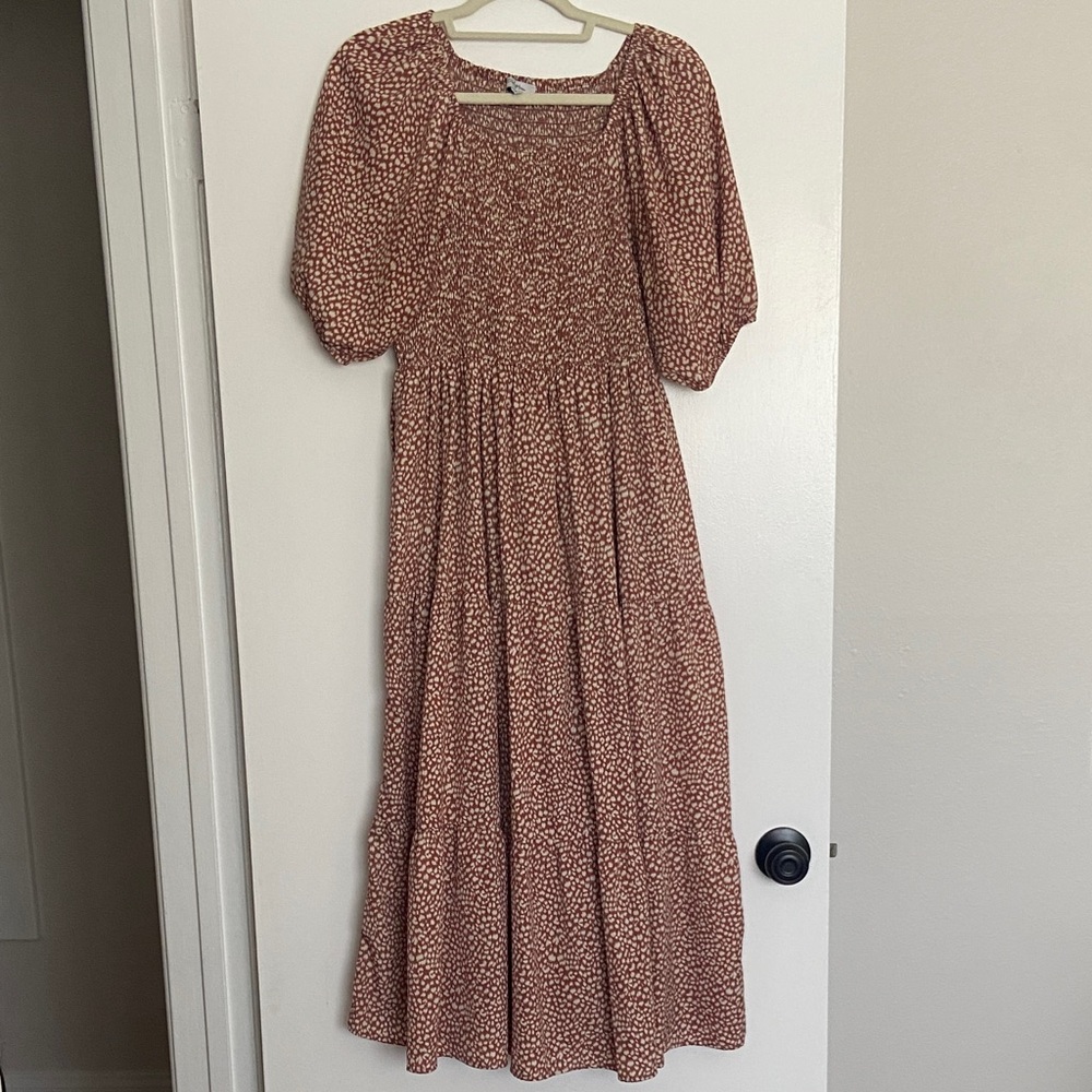 Smocked Puff Sleeve Midi/Maxi Dress in Rust Floral